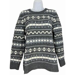 LL Bean Sweater Womens Large Classic Ragg Wool Fair Isle Crewneck Lambswool Cozy